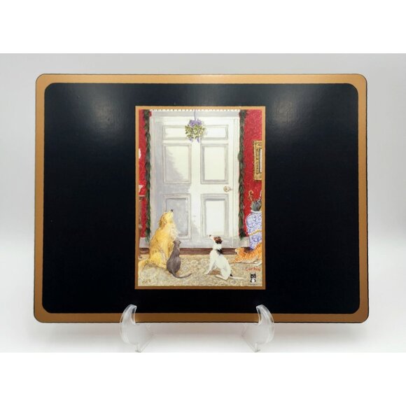 Set Of 4 Pimpernel Placemats Dog and Cat at Christmas Door Ciao Bella Studios - Picture 2 of 16